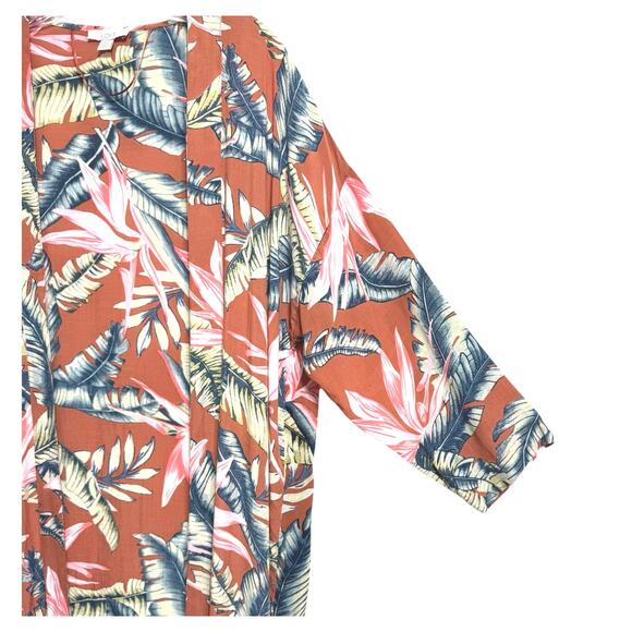 Loft Women’s Tangerine Floral Kimono Duster Long Sleeve Flowy Modal M/L - Picture 4 of 10